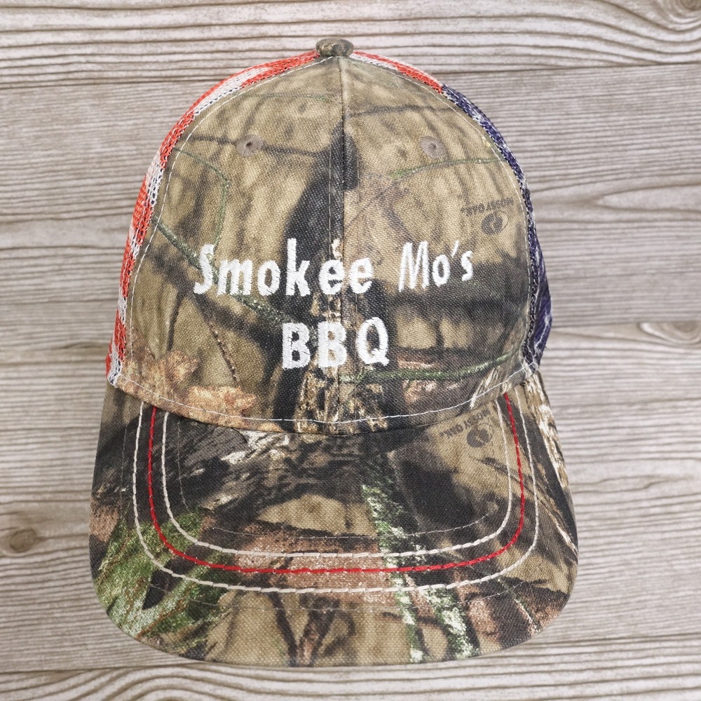 SMOKEE MO'S BBQ CAMP AMERICAN FLAG ADJUSTABLE SNAPBACK MESH BASEBALL HAT CAP